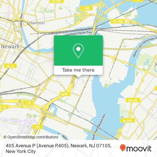 Mapa de 405 Avenue P (Avenue P,405), Newark, NJ 07105