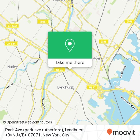 Mapa de Park Ave (park ave rutherford), Lyndhurst, <B>NJ< / B> 07071