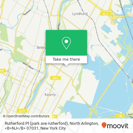 Mapa de Rutherford Pl (park ave rutherford), North Arlington, <B>NJ< / B> 07031