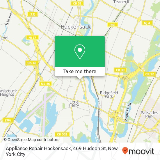 Appliance Repair Hackensack, 469 Hudson St map