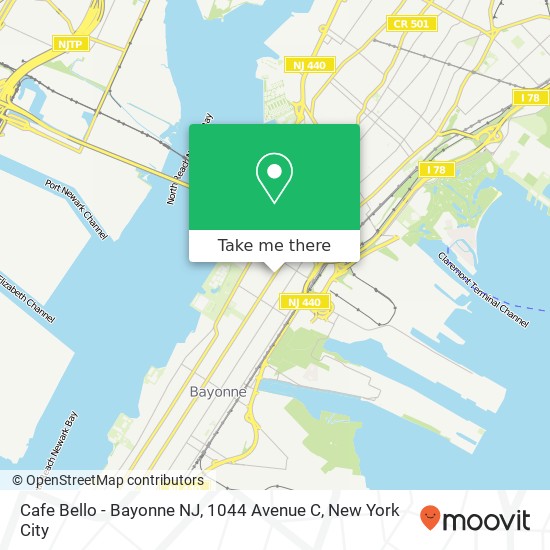 Mapa de Cafe Bello - Bayonne NJ, 1044 Avenue C