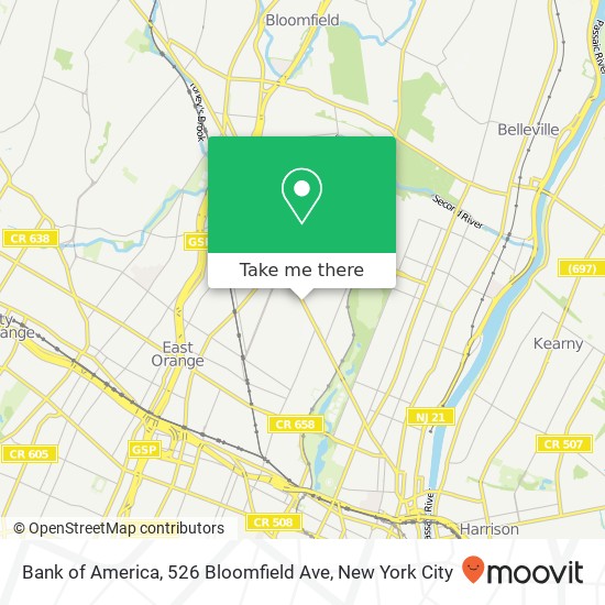 Mapa de Bank of America, 526 Bloomfield Ave