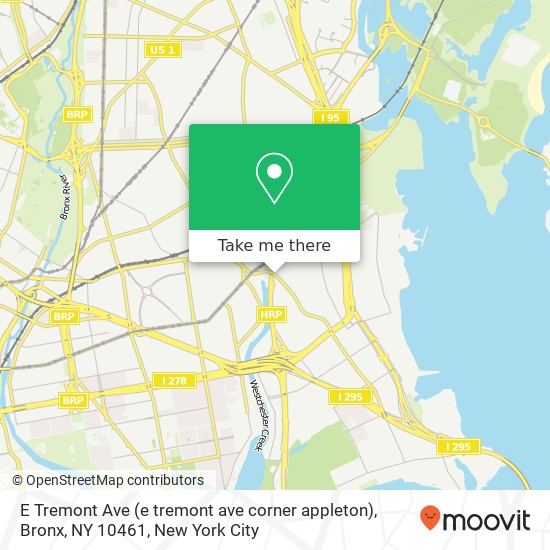 Mapa de E Tremont Ave (e tremont ave corner appleton), Bronx, NY 10461