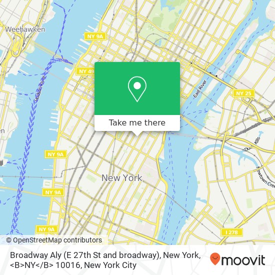 Mapa de Broadway Aly (E 27th St and broadway), New York, <B>NY< / B> 10016