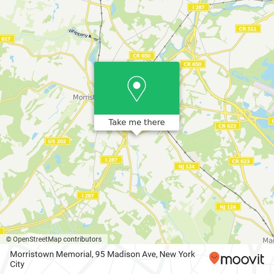 Morristown Memorial, 95 Madison Ave map