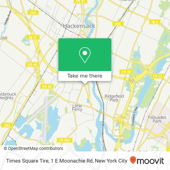 Mapa de Times Square Tire, 1 E Moonachie Rd