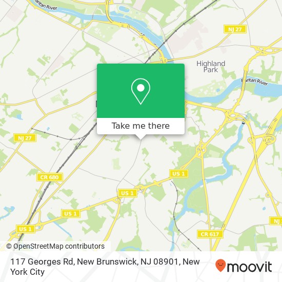 Mapa de 117 Georges Rd, New Brunswick, NJ 08901