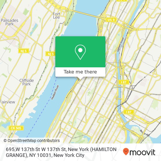 695,W 137th St W 137th St, New York (HAMILTON GRANGE), NY 10031 map