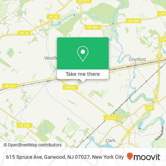 Mapa de 615 Spruce Ave, Garwood, NJ 07027