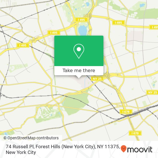 Mapa de 74 Russell Pl, Forest Hills (New York City), NY 11375