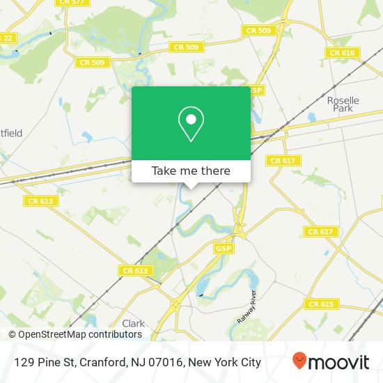 Mapa de 129 Pine St, Cranford, NJ 07016