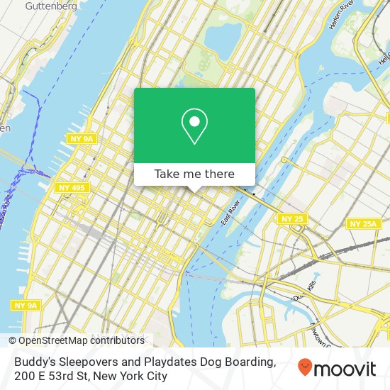 Mapa de Buddy's Sleepovers and Playdates Dog Boarding, 200 E 53rd St