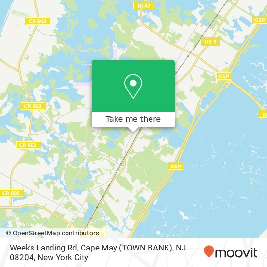 Mapa de Weeks Landing Rd, Cape May (TOWN BANK), NJ 08204