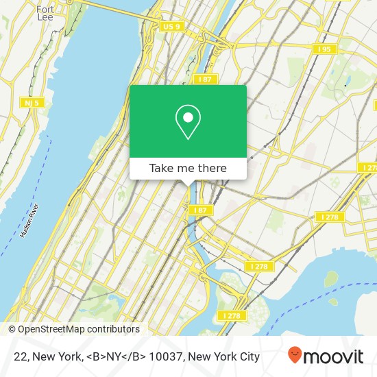 22, New York, <B>NY</B> 10037 map