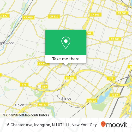 Mapa de 16 Chester Ave, Irvington, NJ 07111
