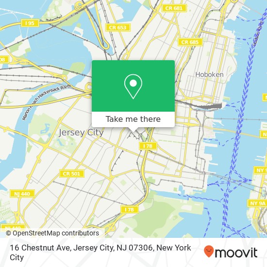 Mapa de 16 Chestnut Ave, Jersey City, NJ 07306