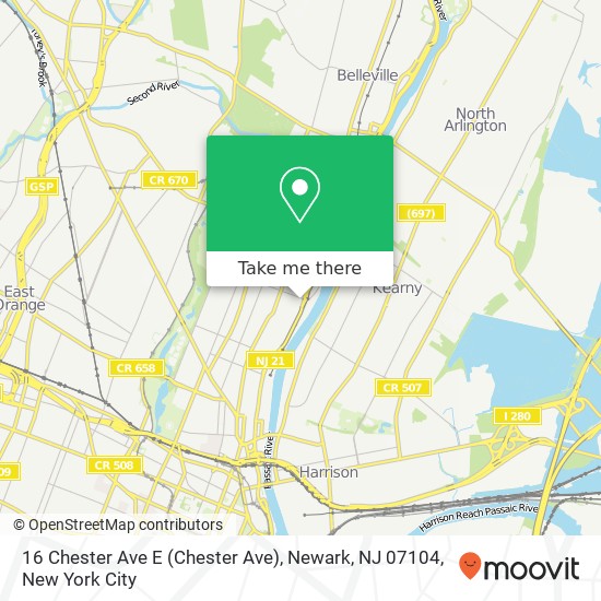 Mapa de 16 Chester Ave E (Chester Ave), Newark, NJ 07104