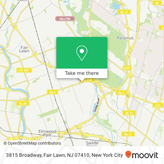 Mapa de 3815 Broadway, Fair Lawn, NJ 07410
