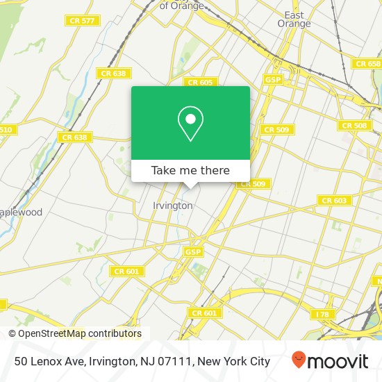 Mapa de 50 Lenox Ave, Irvington, NJ 07111