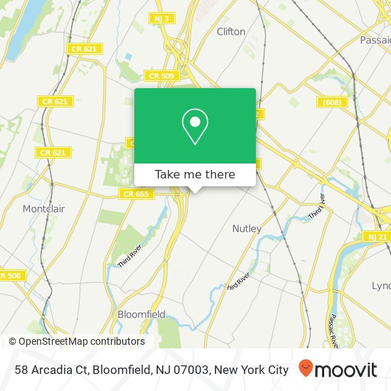 Mapa de 58 Arcadia Ct, Bloomfield, NJ 07003