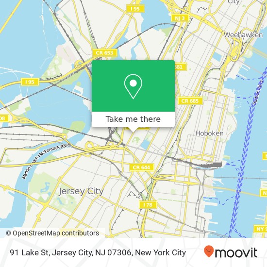 Mapa de 91 Lake St, Jersey City, NJ 07306