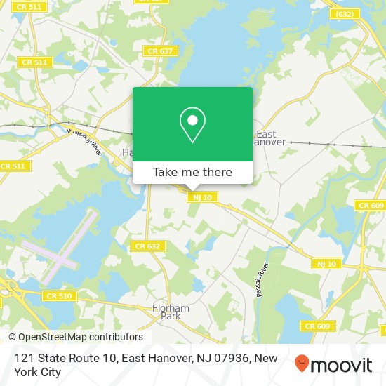 Mapa de 121 State Route 10, East Hanover, NJ 07936