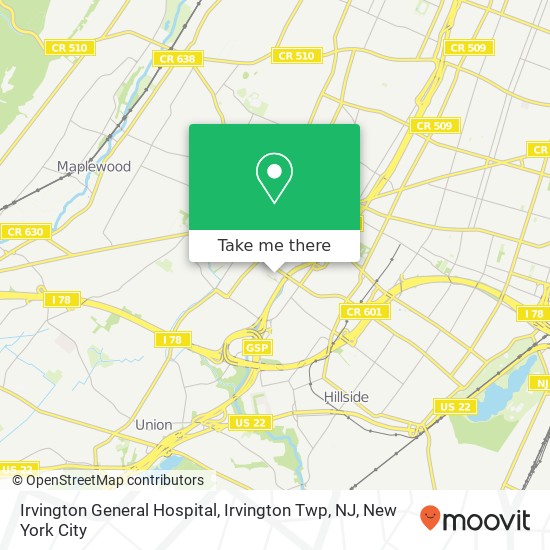 Mapa de Irvington General Hospital, Irvington Twp, NJ