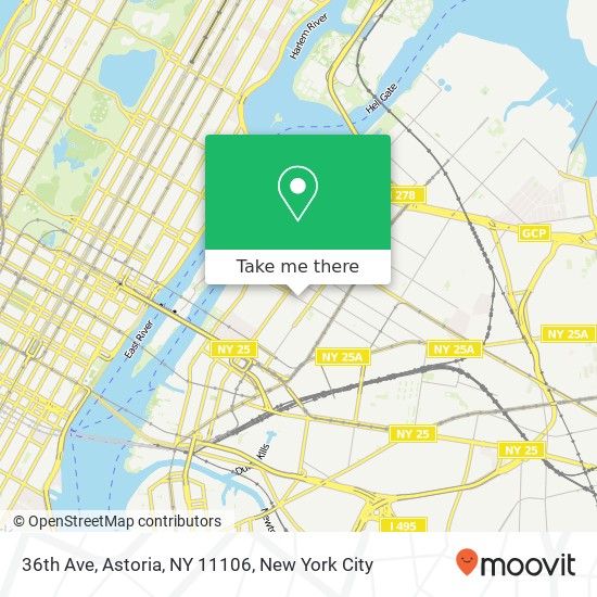 Mapa de 36th Ave, Astoria, NY 11106