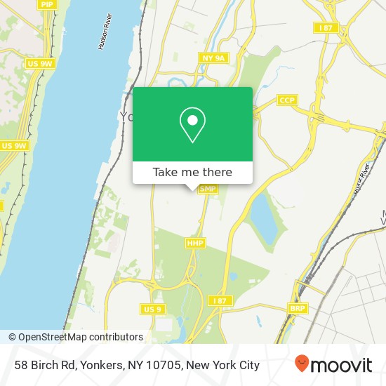 Mapa de 58 Birch Rd, Yonkers, NY 10705