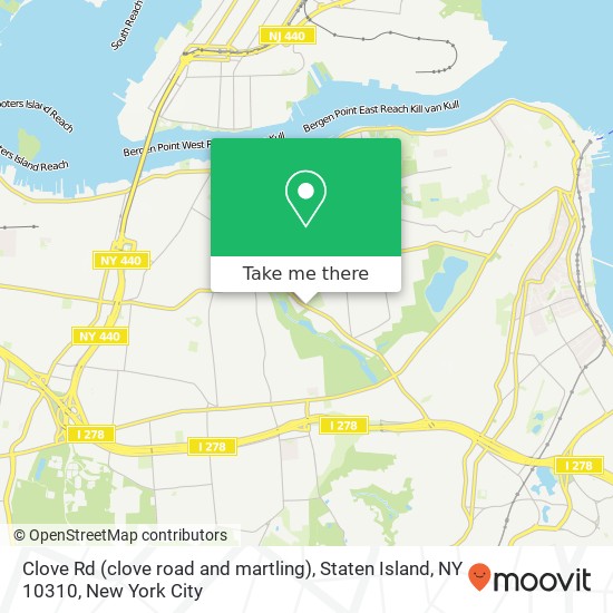 Mapa de Clove Rd (clove road and martling), Staten Island, NY 10310