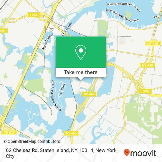 Mapa de 62 Chelsea Rd, Staten Island, NY 10314
