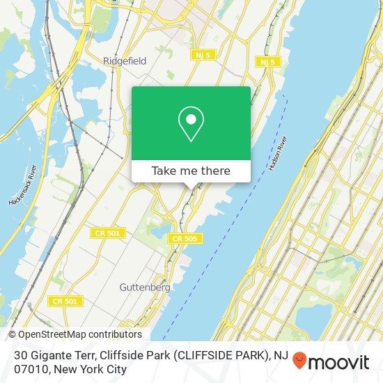 Mapa de 30 Gigante Terr, Cliffside Park (CLIFFSIDE PARK), NJ 07010