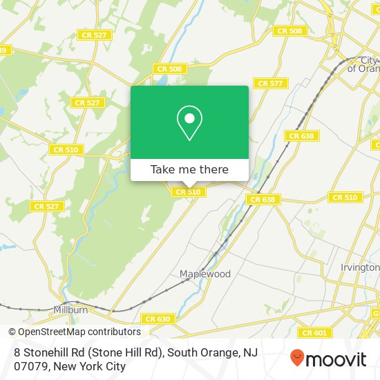 Mapa de 8 Stonehill Rd (Stone Hill Rd), South Orange, NJ 07079