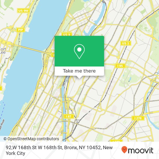 Mapa de 92,W 168th St W 168th St, Bronx, NY 10452