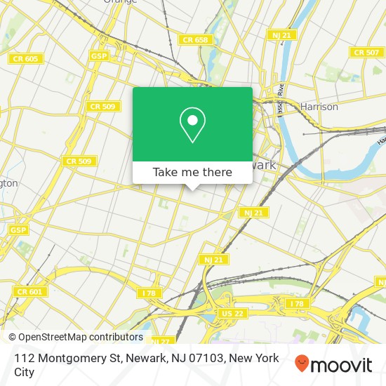 Mapa de 112 Montgomery St, Newark, NJ 07103