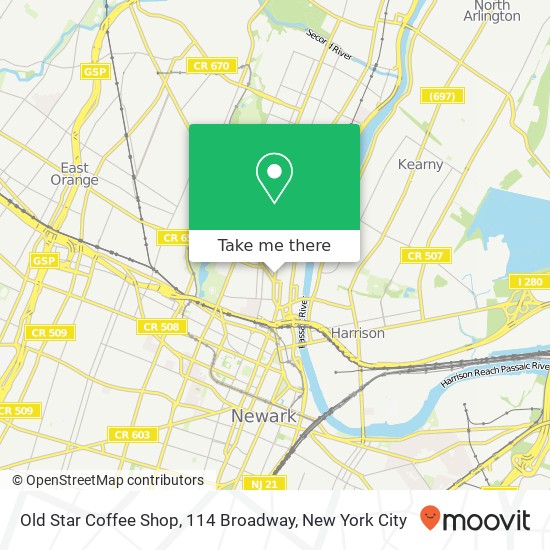 Mapa de Old Star Coffee Shop, 114 Broadway