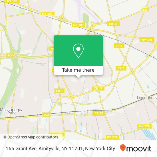 165 Grant Ave, Amityville, NY 11701 map