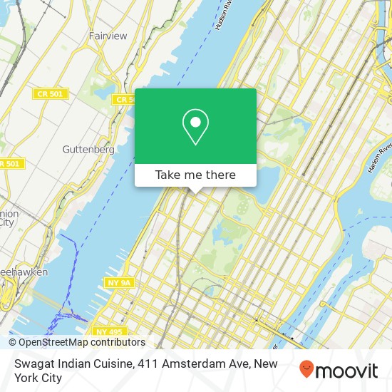 Mapa de Swagat Indian Cuisine, 411 Amsterdam Ave