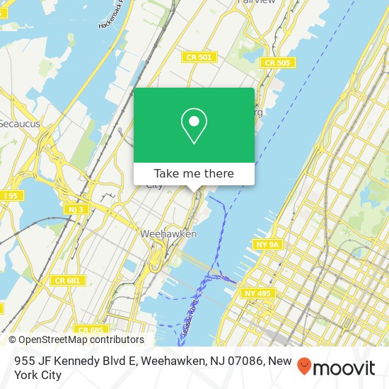 Mapa de 955 JF Kennedy Blvd E, Weehawken, NJ 07086