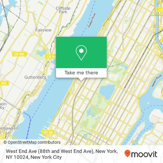 West End Ave (88th and West End Ave), New York, NY 10024 map