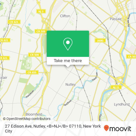 Mapa de 27 Edison Ave, Nutley, <B>NJ< / B> 07110