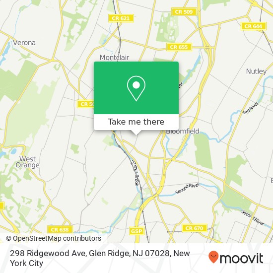 Mapa de 298 Ridgewood Ave, Glen Ridge, NJ 07028