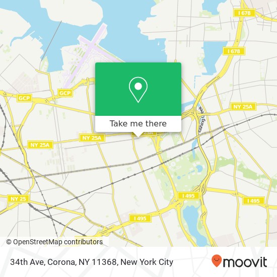 Mapa de 34th Ave, Corona, NY 11368