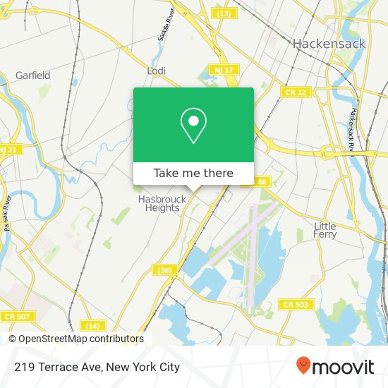 Mapa de 219 Terrace Ave, Hasbrouck Heights, NJ 07604