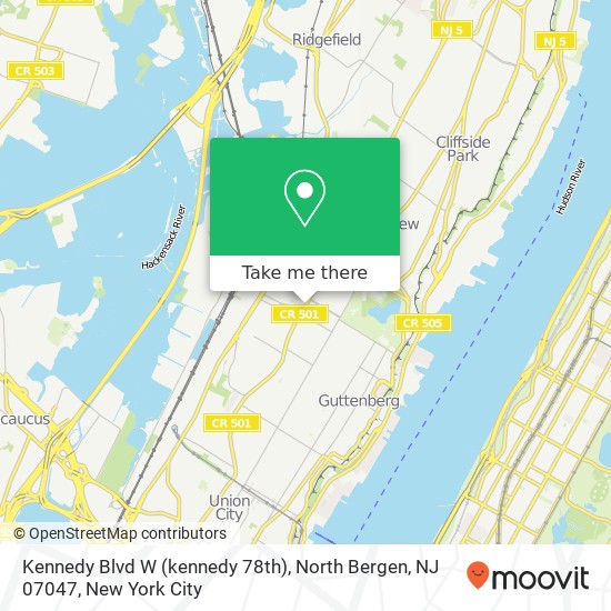 Mapa de Kennedy Blvd W (kennedy 78th), North Bergen, NJ 07047