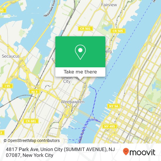 Mapa de 4817 Park Ave, Union City (SUMMIT AVENUE), NJ 07087