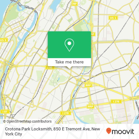 Mapa de Crotona Park Locksmith, 850 E Tremont Ave