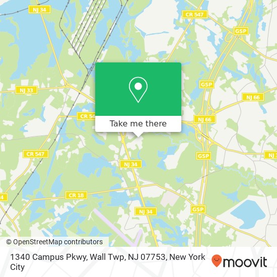 Mapa de 1340 Campus Pkwy, Wall Twp, NJ 07753