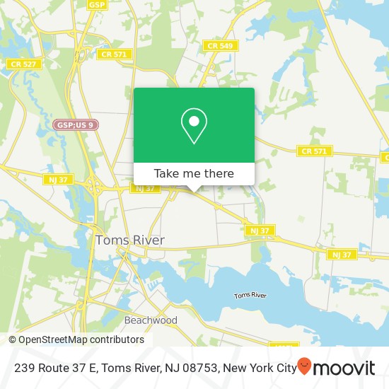 Mapa de 239 Route 37 E, Toms River, NJ 08753