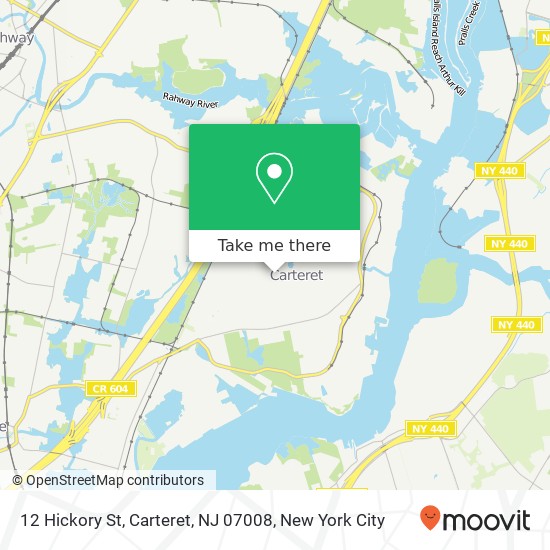 Mapa de 12 Hickory St, Carteret, NJ 07008